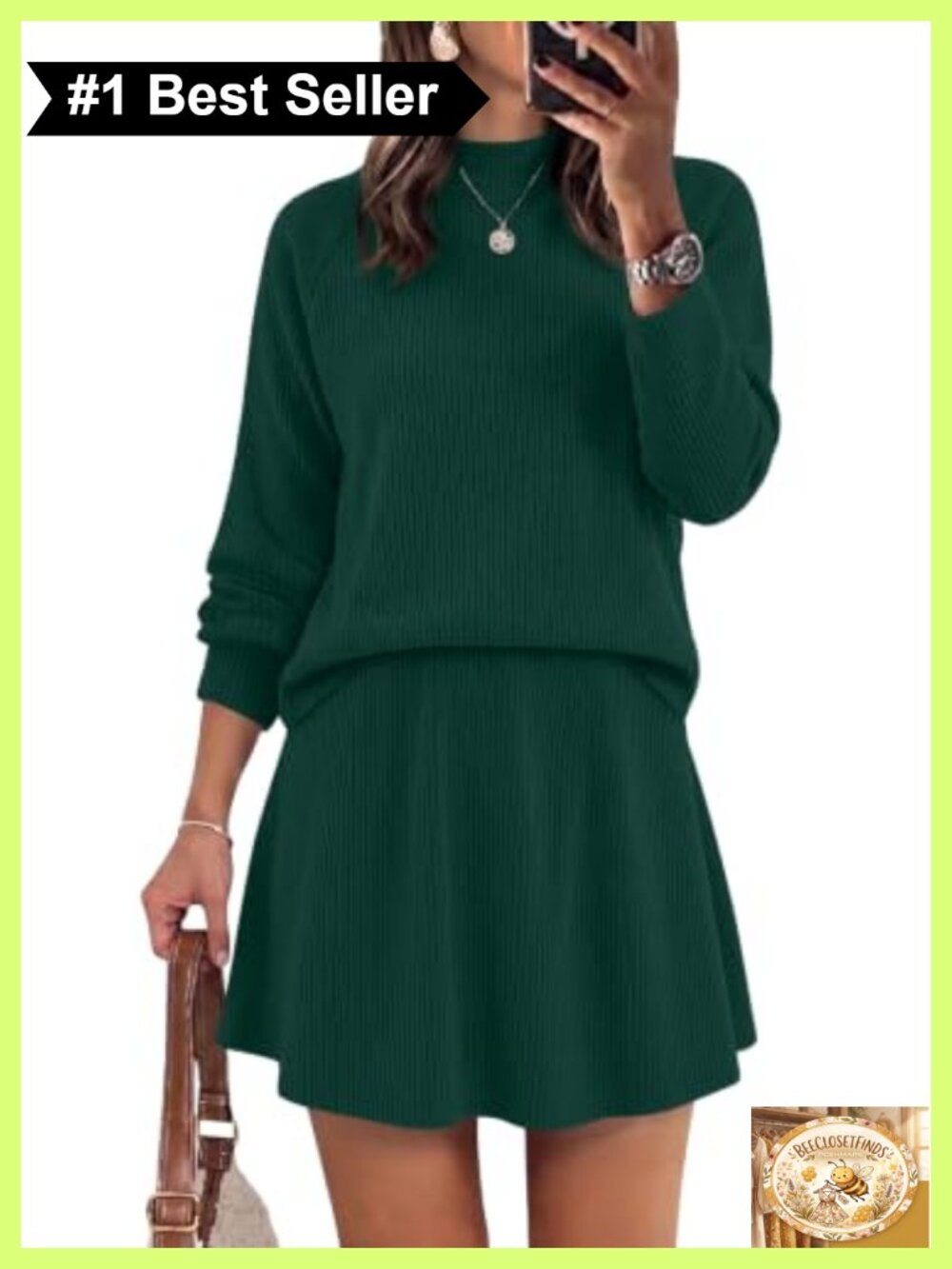 Women 2 Piece Sweater Skirt Set Mock Neck A-Line Mini High Waisted